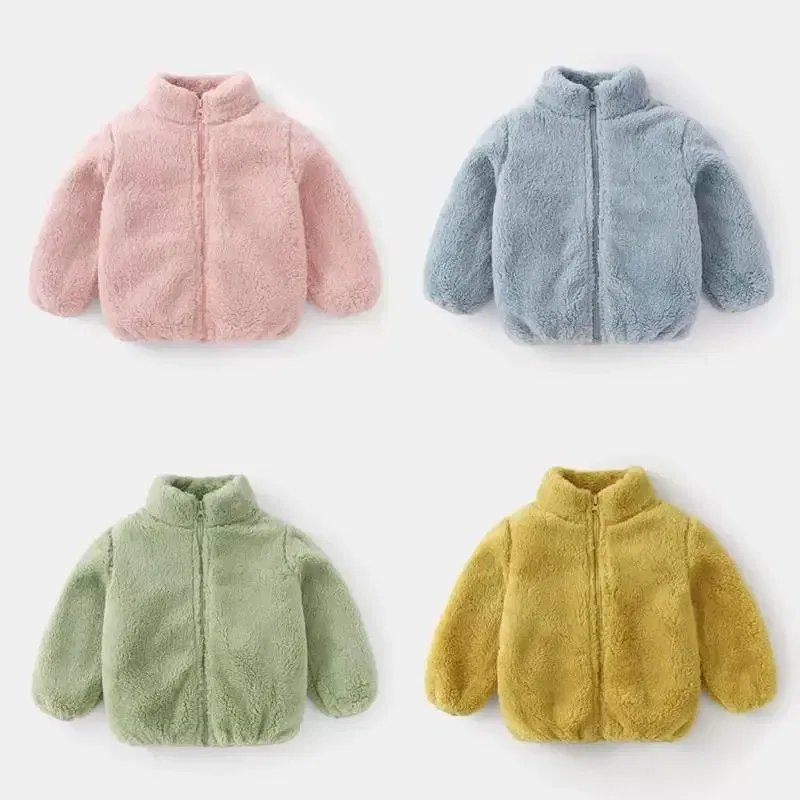 Color: Blue, Kid Size: 24M - Solid Color Fashion Children Plush Coat Autumn Winter Warm Baby Girl Boy Casual Jacket Greatcoat Kids Clothing Toddler Outerwear