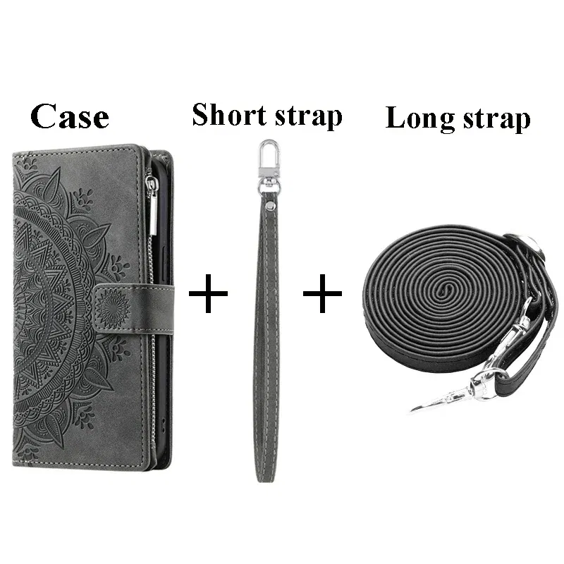 Color: Light Gray, Material: PE - For OPPO A38 A58 A57 A 78 38 4G 5G Book Case Crossbody Lanyard Zipper Wallet Funda OPPO A78 Case Phone A98 A 58 98 A18 A77 S A17