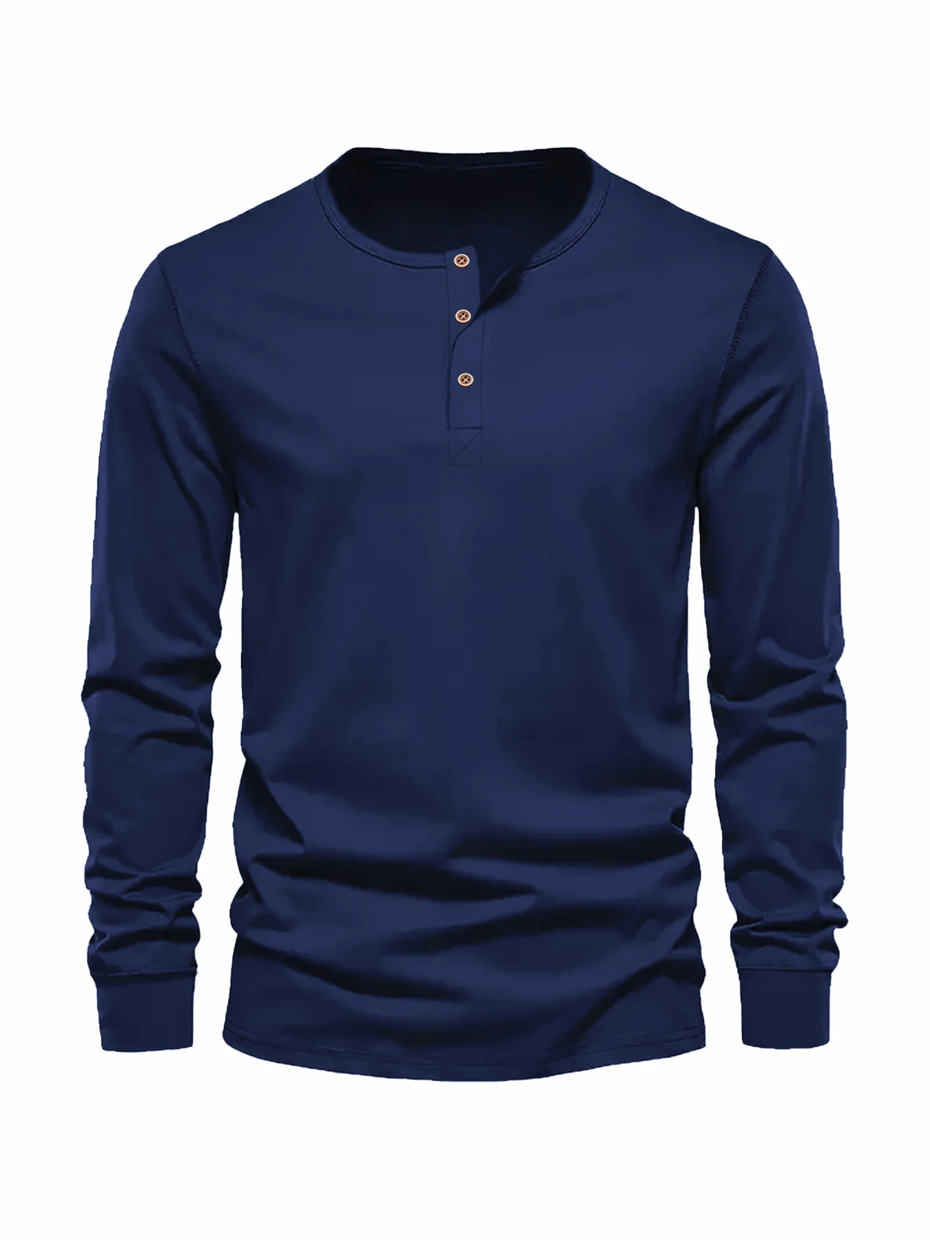 Color: Navy Blue, Size: S - Men's Long Sleeved Henley Neck T-shirt Slim Fit Bottoming Shirt Fitness Tops Tees Button Neck Casual Cozy Tshirt