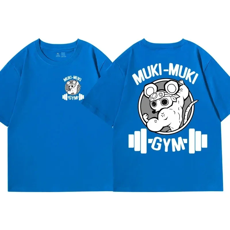 Color: SKY BLUE, Size: XXL - Anime Demon Slayer Uzui Tengen Print T-shirts Unisex Funny Ninja Mice Muki Muki Gym T Shirt Muscular Mouse Oversized T-shirt