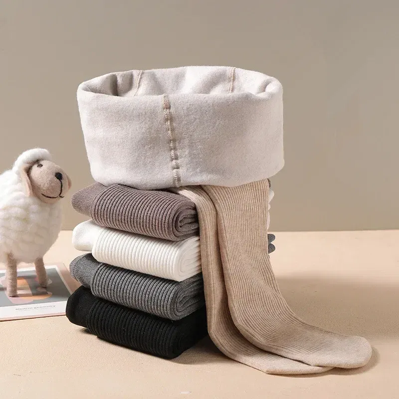 Color: GRAY, Size: XXS - Winter Infant Girls Plus Velvet Pantyhose Children's Leggings Thickening Children's Babys Skinny Pants Winter Clothes