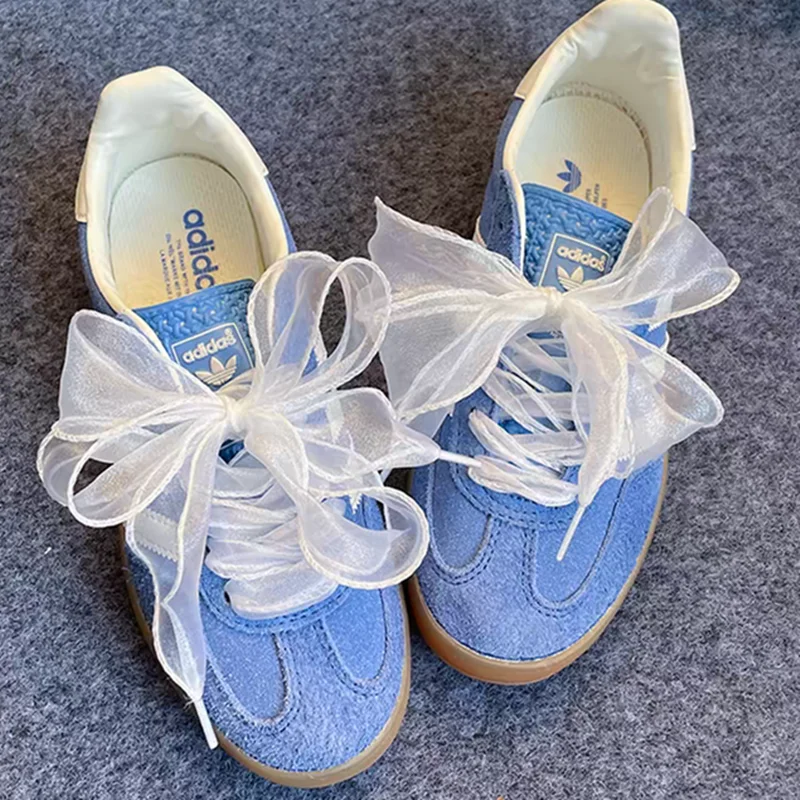 Color: green, Length: 140cm - 4cm Wide Festoon Fishtail Organza Shoelaces Wave Chiffen Fall Winer Bow Laces Beauty White Casual Sneaker DE Training Shoes Lace