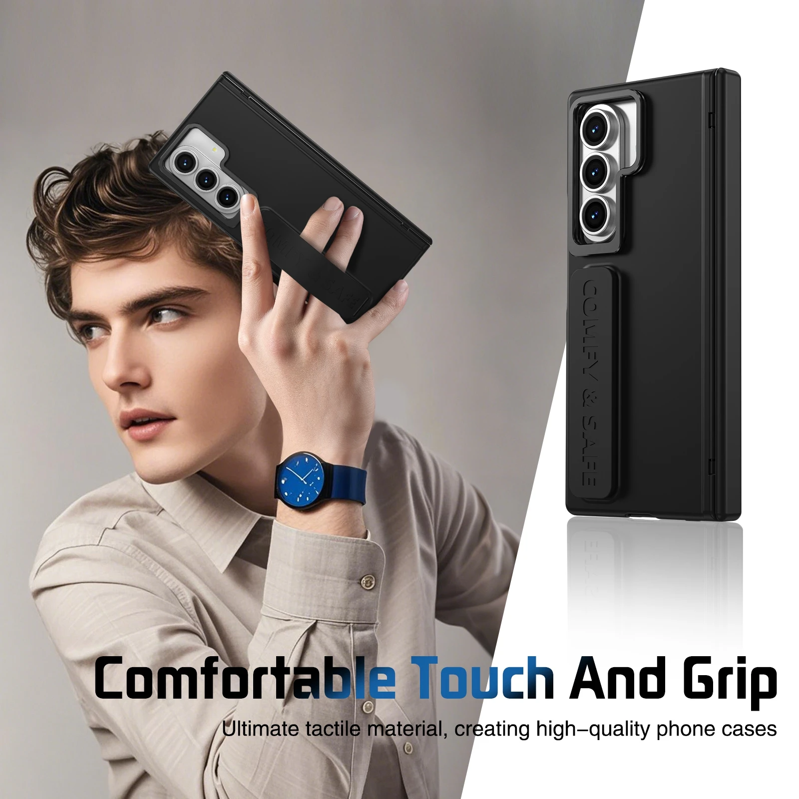 Color: Gold, Material: aluminum - For Samsung Galaxy Z Fold 7 6 5 4 3 Wristband Hinge Lens Holder Phone Case Outer Screen Glass Film Protection Shockproof Cover