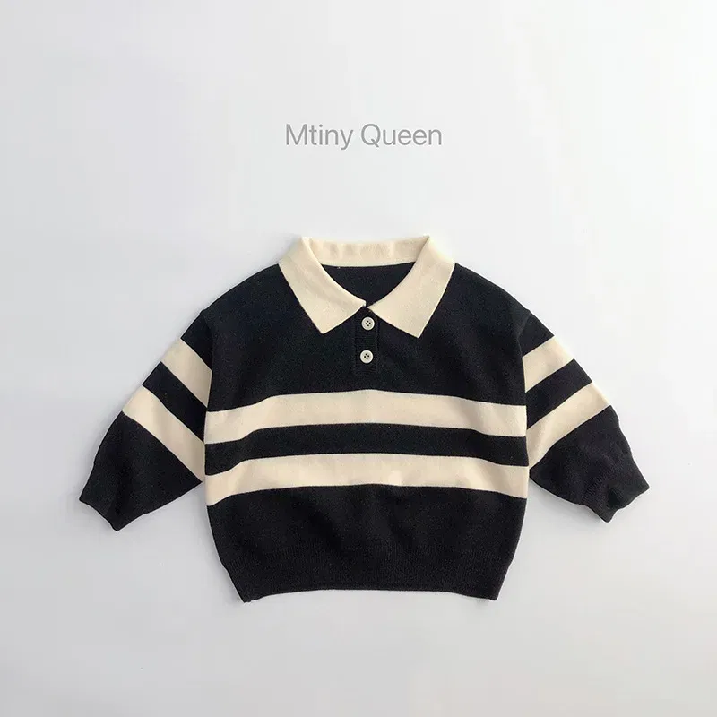Color: black, Kid Size: 2T - 2025 Autumn New Children Long Sleeve Striped Sweater Cotton Boys Knitted Shirts Cute Baby Casual Knit Sweater Kids Clothes