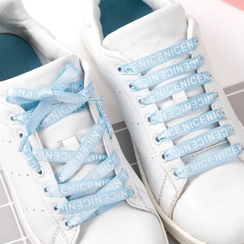 Color: Pink, Length: 160cm, Ships From: CHINA - New 1 Pair Shoelaces Letter Print Flat Shoelaces 1CM Width Satin Silk Ribbon Sneakers Shoes Lace Casuals Canvas Shoelace Strings