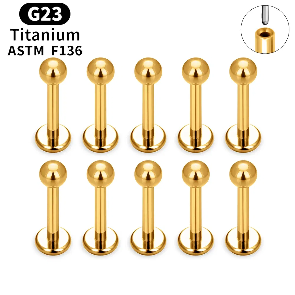 Metal color: Gold-color, Ships From: CHINA, Main Stone Color: Lemon yellow - 10PCS ASTM F136 G23 Titanium Piercing Labret Lip Ring Stud Earring CZ Ear Tragus Cartilage Helix Daith Pierc Jewelry 16/18/20g