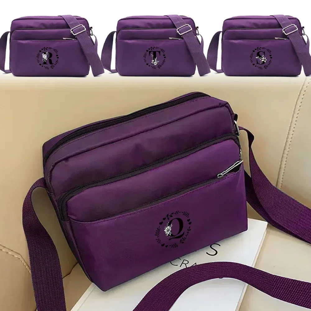 Color: Pink - Purple One Shoulder Crossbody Bag Portable Commuting Large Capacity Simplicity Storage Bag Garland Letter Series Print Pattern