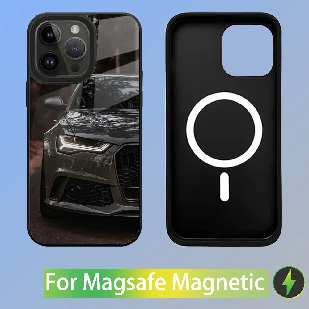 Color: SKY BLUE, Material: PVC - R-S 6 7 sport car Phone Case For iPhone 16,15,14,13,12,11,Plus,Pro,Max Mini A-AudiS-S Magsafe Magnetic Wireless Charging