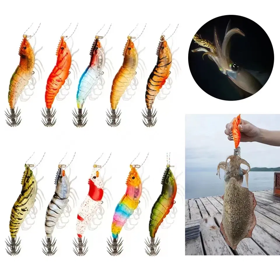 Color: Green, Size: 80mm - ILURE Squid Bait Squid Jigs Horizontal Luminous Webfoot Octopus Egi Lure Wobbler Artificial Hard Bait Cuttlefish Hook Tackle