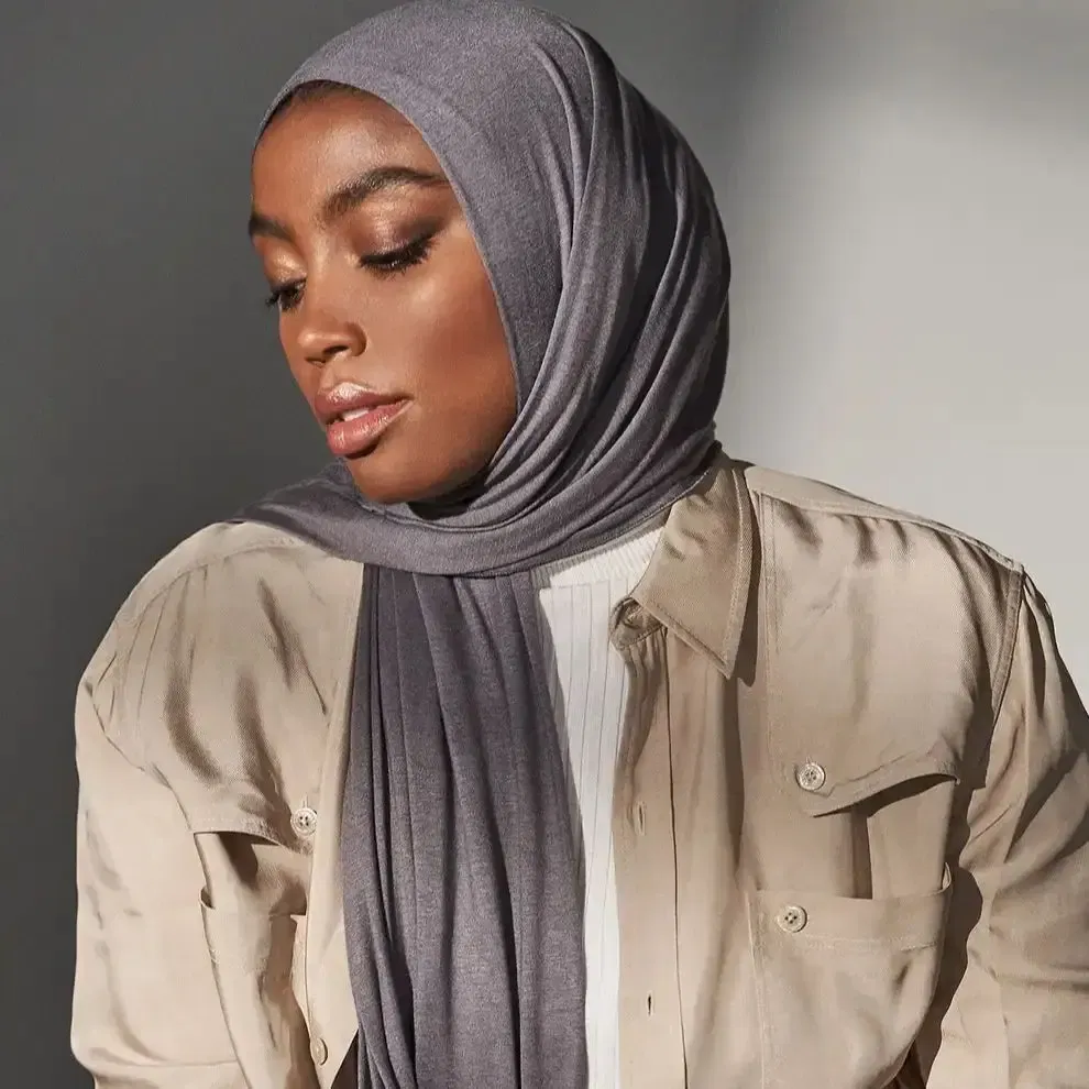 Color: Apricot - Premium Instant Jersey Hijab Scarf Solid Muslim Long Scarves Turban Shawl Elastic Cotton Arab Headscarf Head Wraps Saudi Hijabs