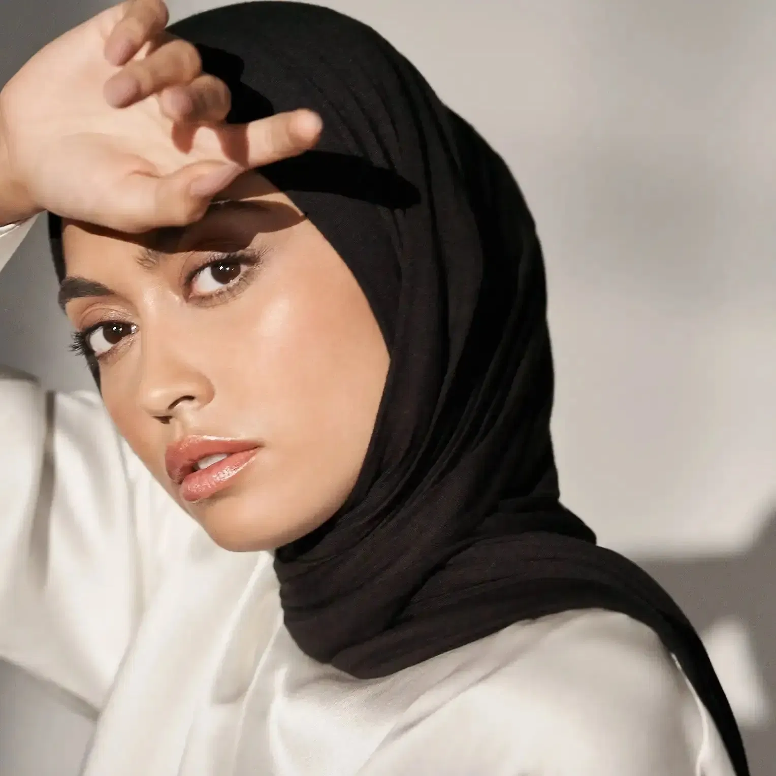 Color: Apricot - Premium Instant Jersey Hijab Scarf Solid Muslim Long Scarves Turban Shawl Elastic Cotton Arab Headscarf Head Wraps Saudi Hijabs