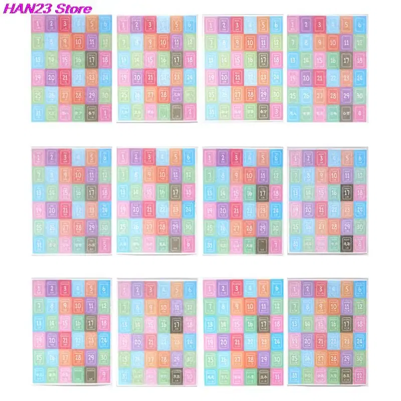 Color: Yellow - 365 Days Sticker Payment Stick Account Notebook Sticker Full Year Calendar Sticker Index Tab Reminder Sticker Student Stationery