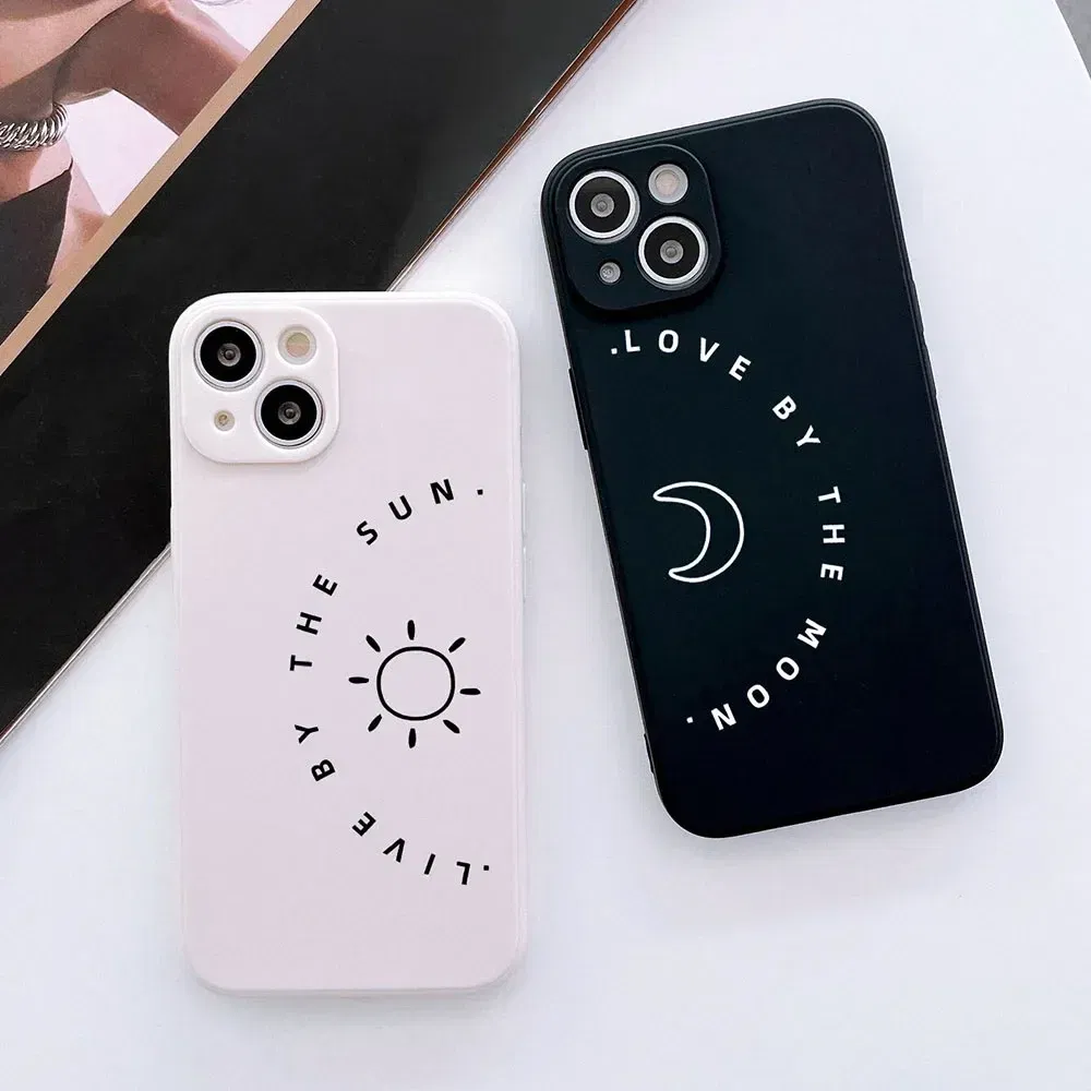 Color: Clear, Material: Vinyl - Couple Black and White Love Sun Moon Case For Samsung Galaxy S10 S20 S21 S22 S23 S24 FE Plus Ultra Note 20 Silicone Phone Case