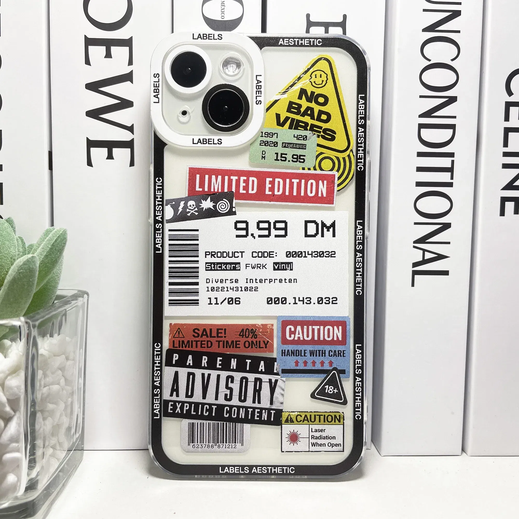 Color: GRAY, Material: EVA - Mix Labels Aesthetic Stickers Collage Phone Case For iPhone 16 15 14 13 12 11 Pro Max Mini XS X XR SE 7 8 Plus Clear Soft Cover