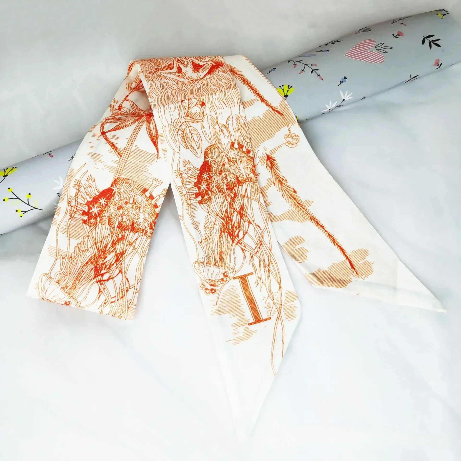 Color: Khaki, Size: XXS - Fashion Skinny Scarf Women Luxury letter Printing Tie Bag Handle Ribbon Hair Band Women's Headscarf New Lady Design Silk Scarves