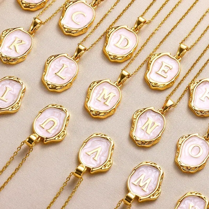 Metal Color: Imitation Rhodium Plated, Length: 40cm - Y2K Stainless Steels Drip Oil 26 Letter Necklaces for Women Men Alphabet A-Z Initials Pendant Necklace Aesthetic Jewelry Gift