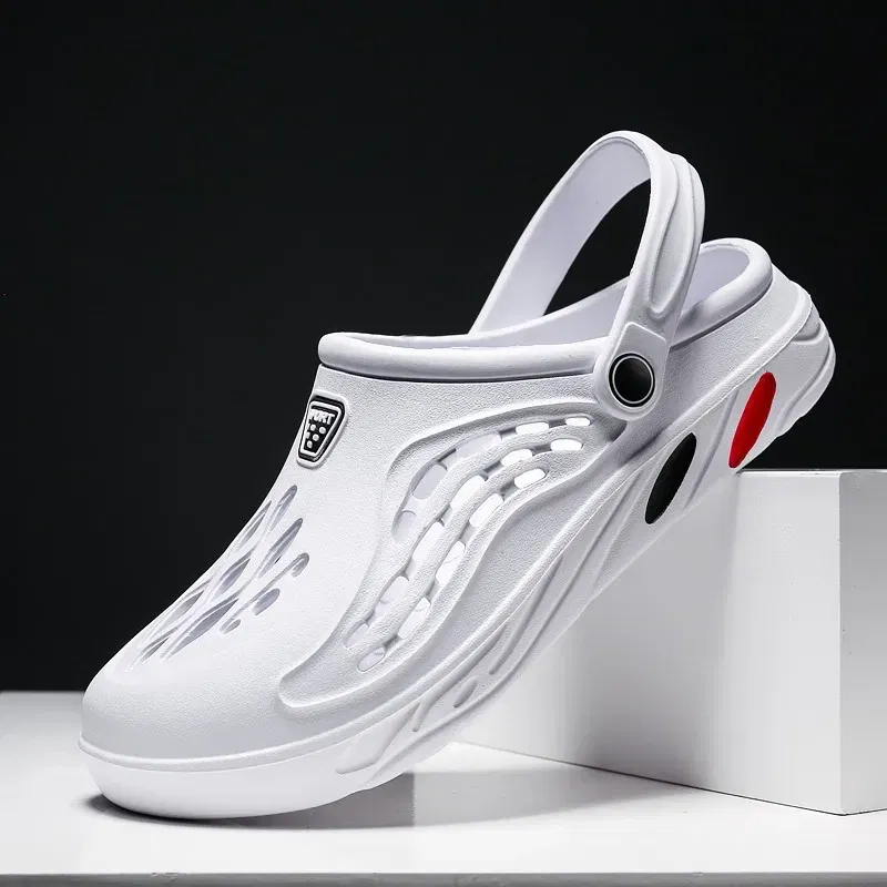 Color: WHITE, Shoe Size: 40 - Clogs Men Sandals Men Shoe Summer Fang Man Hoof Thongs Stamp Garden Beach Black Big Size Slippers for Men's Shoes Zapatos Hombre