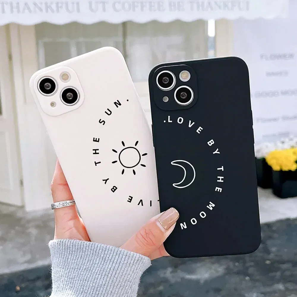 Color: Dark Grey, Material: PP - Couple Black and White Love Sun Moon Case For Samsung Galaxy S10 S20 S21 S22 S23 S24 FE Plus Ultra Note 20 Silicone Phone Case