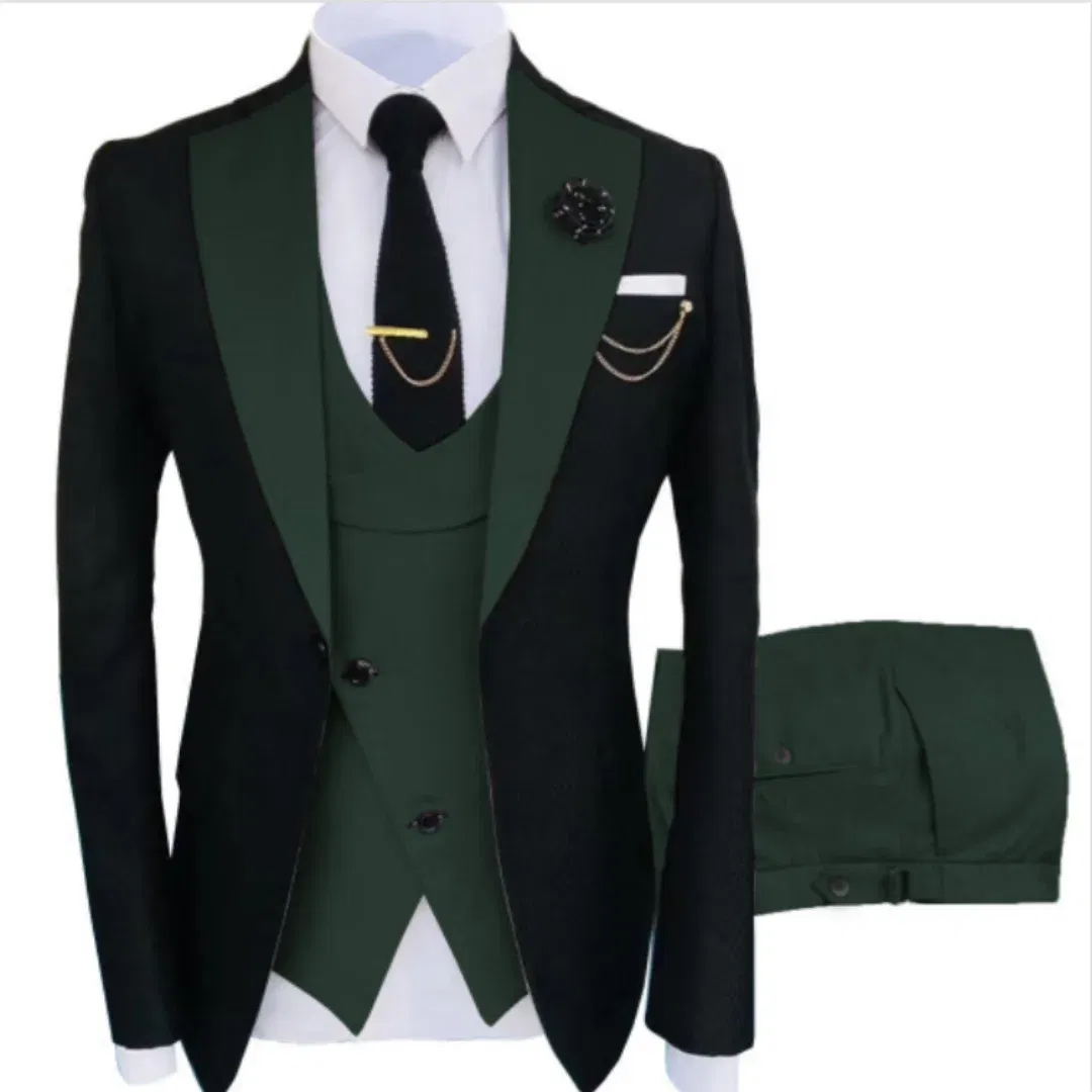 Color: Mint, Size: M - Men Suits 3 Pieces Tailored Best Man Groom Wedding Tuxedo Slim Fit Jacquard Two-color Blazer Jacket Vest Pants Tuxedo Clothing