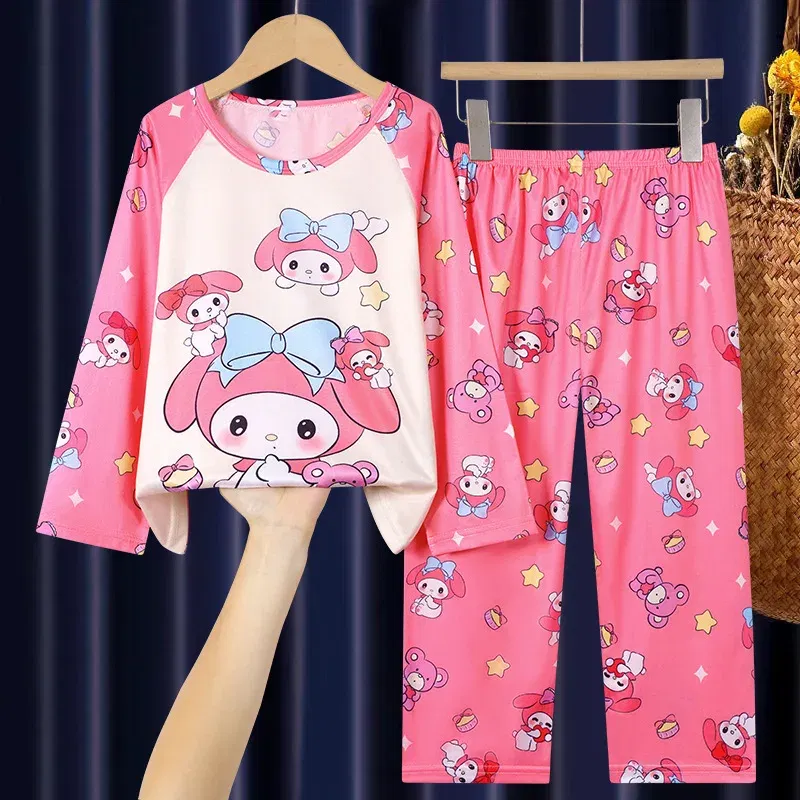 Color: black, Kid Size: 7 - 2pcs/set New Children Pyjamas Minnie Elsa Duck Cartoon Girls Sets Kid Home Wear boys and girls Travel Casual Sleepwear Suit