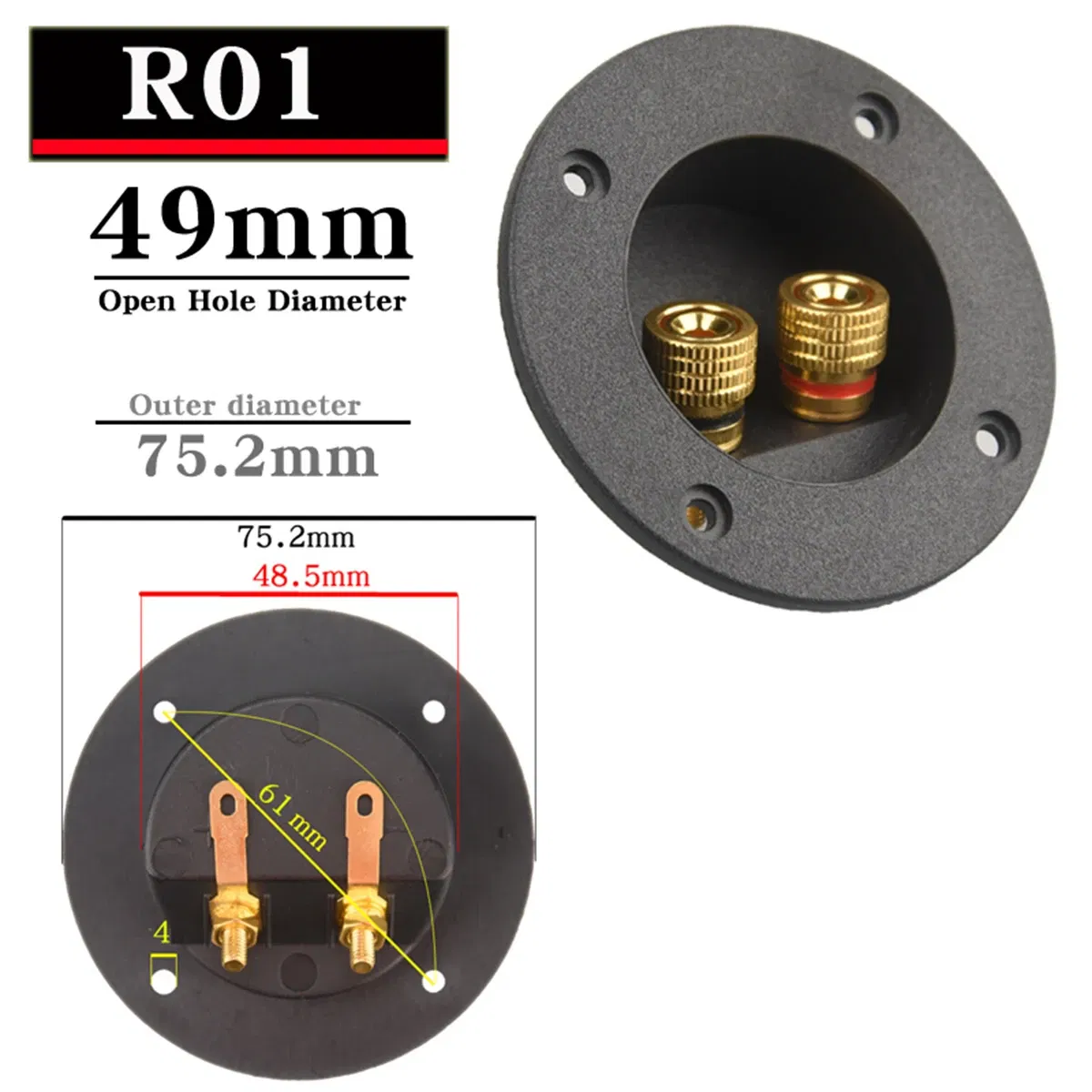 Color: Rose Red, Bundle: Bundle 1 - HIFIDIY LIVE Square circle (Install Hole 49-76) speaker junction Box  Terminal Shell 2 copper Binding Post Wire Cable Connector