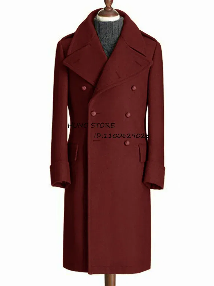 Color: Brown, Size: XXXL - Windbreak Men's Jacket Wool Long Coat Lapel Double Breasted Men's Trench Coats Windbreakers Jackets Man Winter 2023 Martens Male