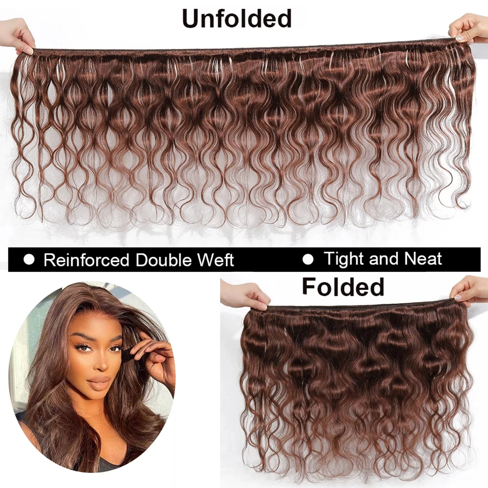 Bulk Buy: 3Pcs/Lot, Material Grade: Remy Hair, Length: 24 24 24 - Brown Body Wave Bundles 100% Human Hair #4 Colored Brazilian Remy Hair Extensions Weave 3 PCS/Lot 30 Inch Raw Human Hair Bundles