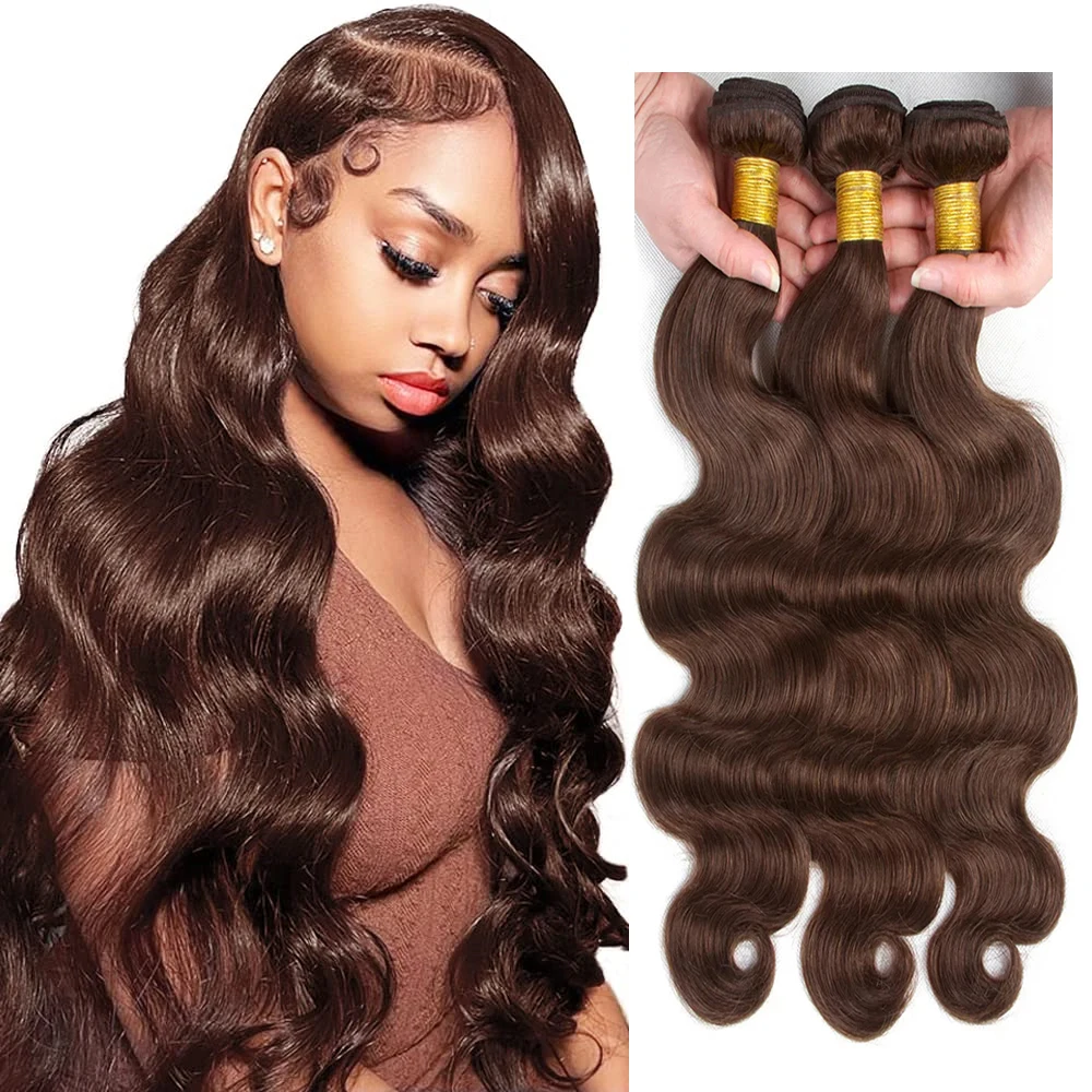 Bulk Buy: 3Pcs/Lot, Material Grade: Remy Hair, Length: 24 24 24 - Brown Body Wave Bundles 100% Human Hair #4 Colored Brazilian Remy Hair Extensions Weave 3 PCS/Lot 30 Inch Raw Human Hair Bundles