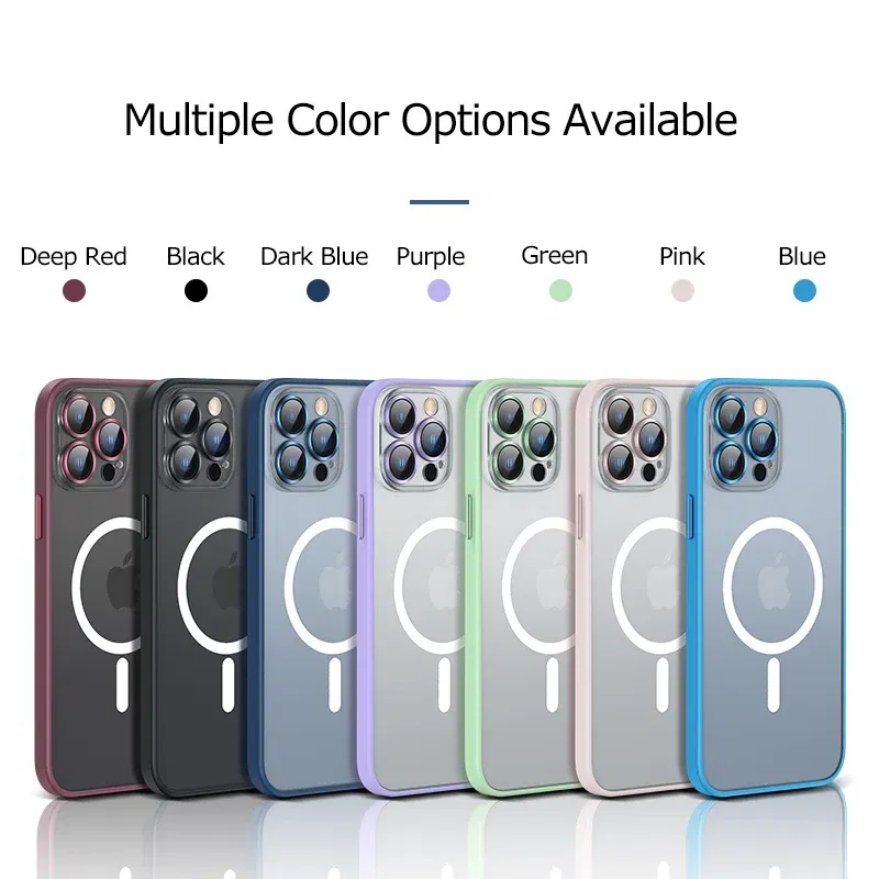 Color: Trans-dark Pink, Material: Plastic - Magsafe Magnetic For IPhone 15 Promax Phone Case For iPhon 11 12 13 14 15 Pro Max Plus Lens Glass Ring Protection Silicone Cover