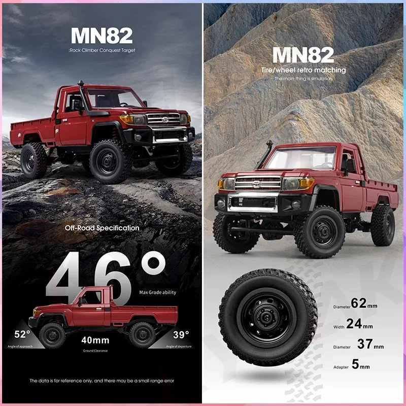 Color: Black - 1:12 Rc Car Mn Model Mn82 Retro Full-scale Simulation Lc79 RTR 2.4g 4WD 280 Motor Remote Control Pickup RC Truck Model Car Toys