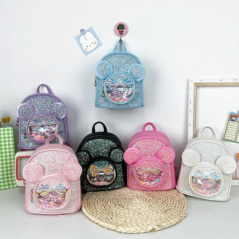 Color: black - New Cute Children's Bag Fashion Sequin Kindergarten Backpacks for Baby Girls Cartoon Casual Schoolbag Princess Bag Girls Gifts