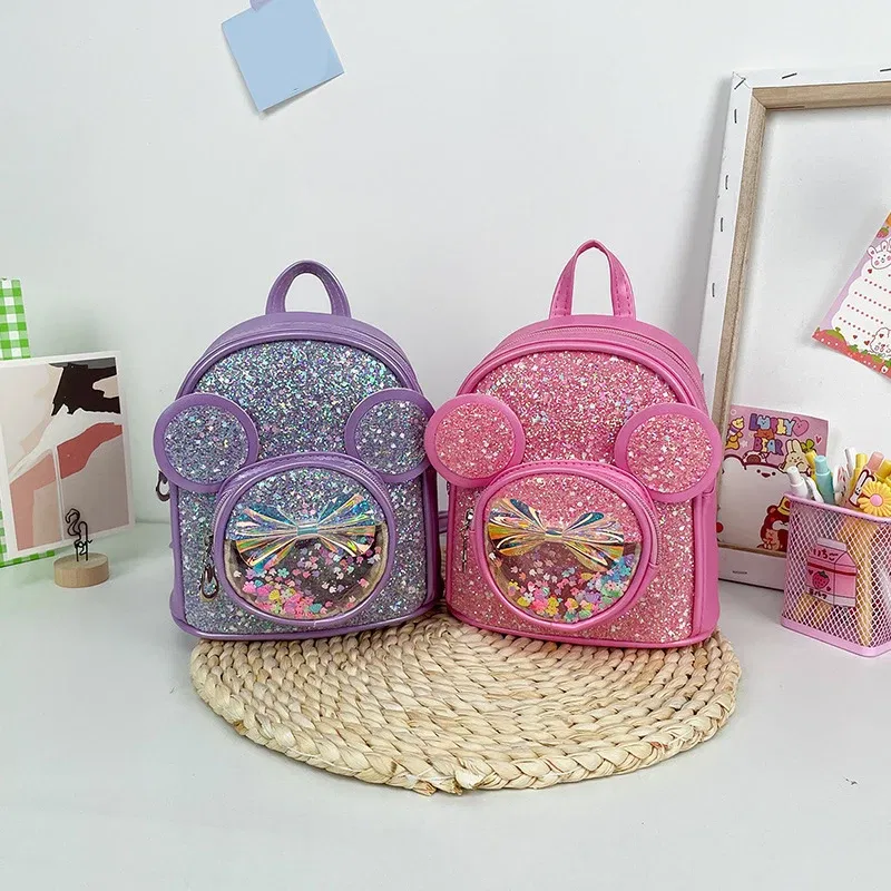 Color: black - New Cute Children's Bag Fashion Sequin Kindergarten Backpacks for Baby Girls Cartoon Casual Schoolbag Princess Bag Girls Gifts