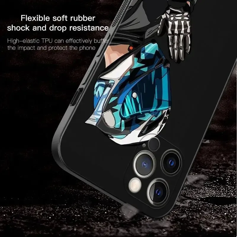 Color: SKY BLUE, Material: Cotton - Moto Cross Motorcycle Sports Phone Case For iPhone 16 15 14 13 12 11 Pro Max XS X XR Plus Mini Luxury Black Soft Cover Funda