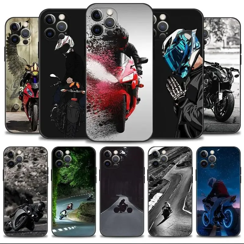Color: SKY BLUE, Material: Cotton - Moto Cross Motorcycle Sports Phone Case For iPhone 16 15 14 13 12 11 Pro Max XS X XR Plus Mini Luxury Black Soft Cover Funda