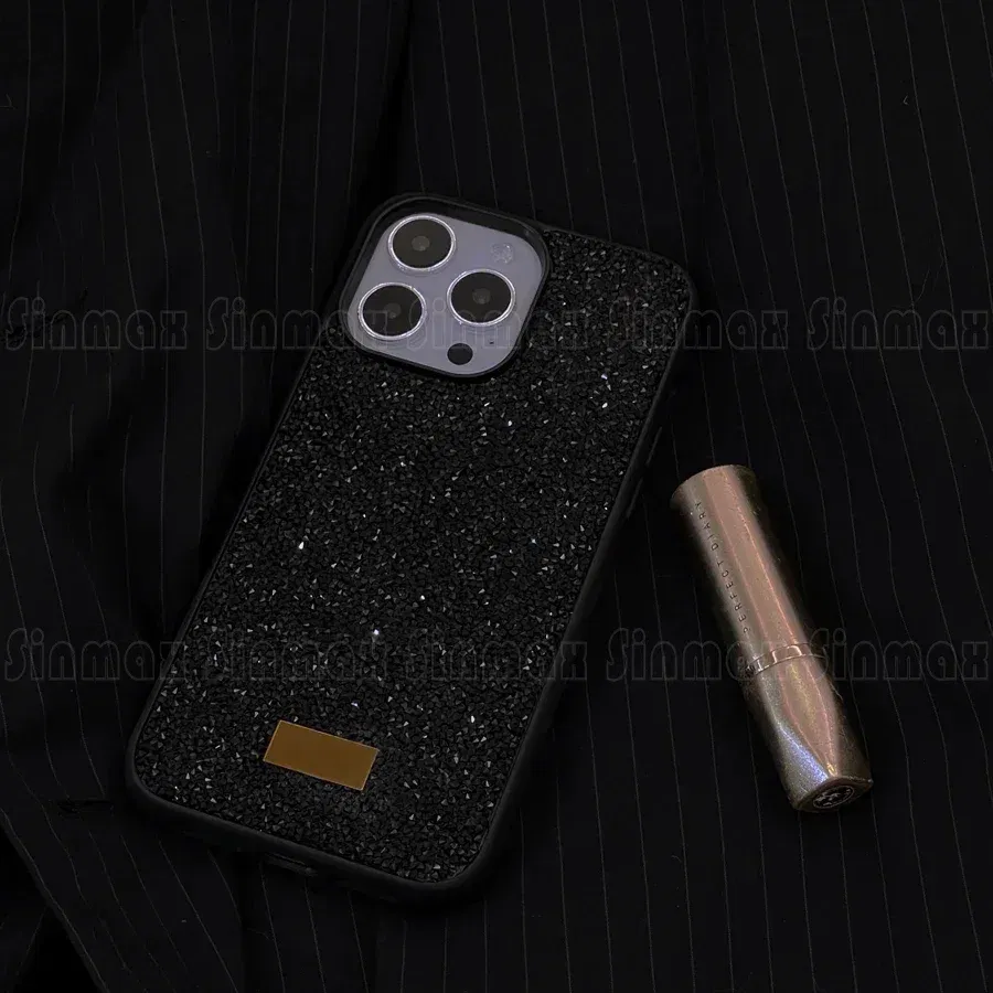 Color: black, Material: EVA - Luxury Glitter Designed Shell For iPhone 16 15 Pro Max 14 13 12 Luxurious Bling Sparkling Rhinestone Diamond Jewels Cover Case