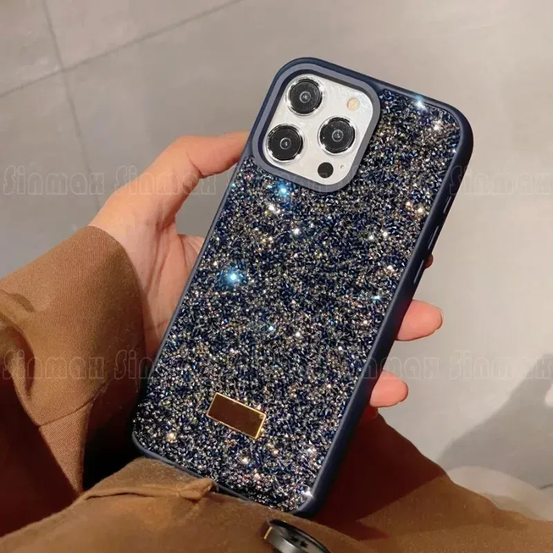 Color: black, Material: EVA - Luxury Glitter Designed Shell For iPhone 16 15 Pro Max 14 13 12 Luxurious Bling Sparkling Rhinestone Diamond Jewels Cover Case