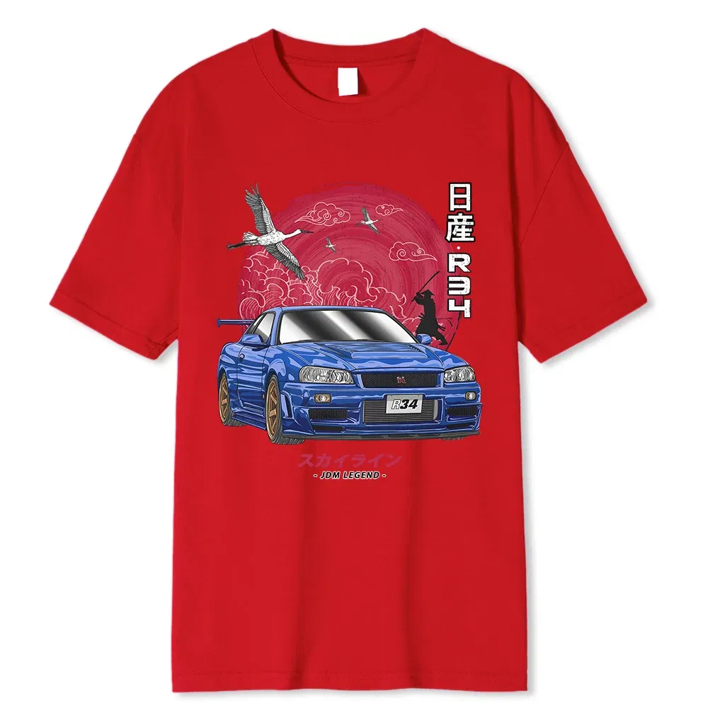 Color: Beige, Size: XXL - Cotton Initial D T Shirt Men Women Harajuku Aesthetic Oversize T-Shirt Funny JDM LEGEND Car Tshirt Nissan Skyline R34 Tee Shirt