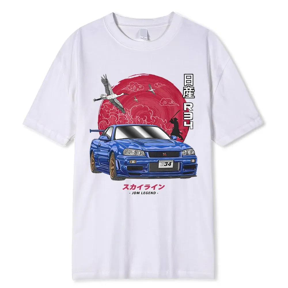Color: Beige, Size: XXL - Cotton Initial D T Shirt Men Women Harajuku Aesthetic Oversize T-Shirt Funny JDM LEGEND Car Tshirt Nissan Skyline R34 Tee Shirt