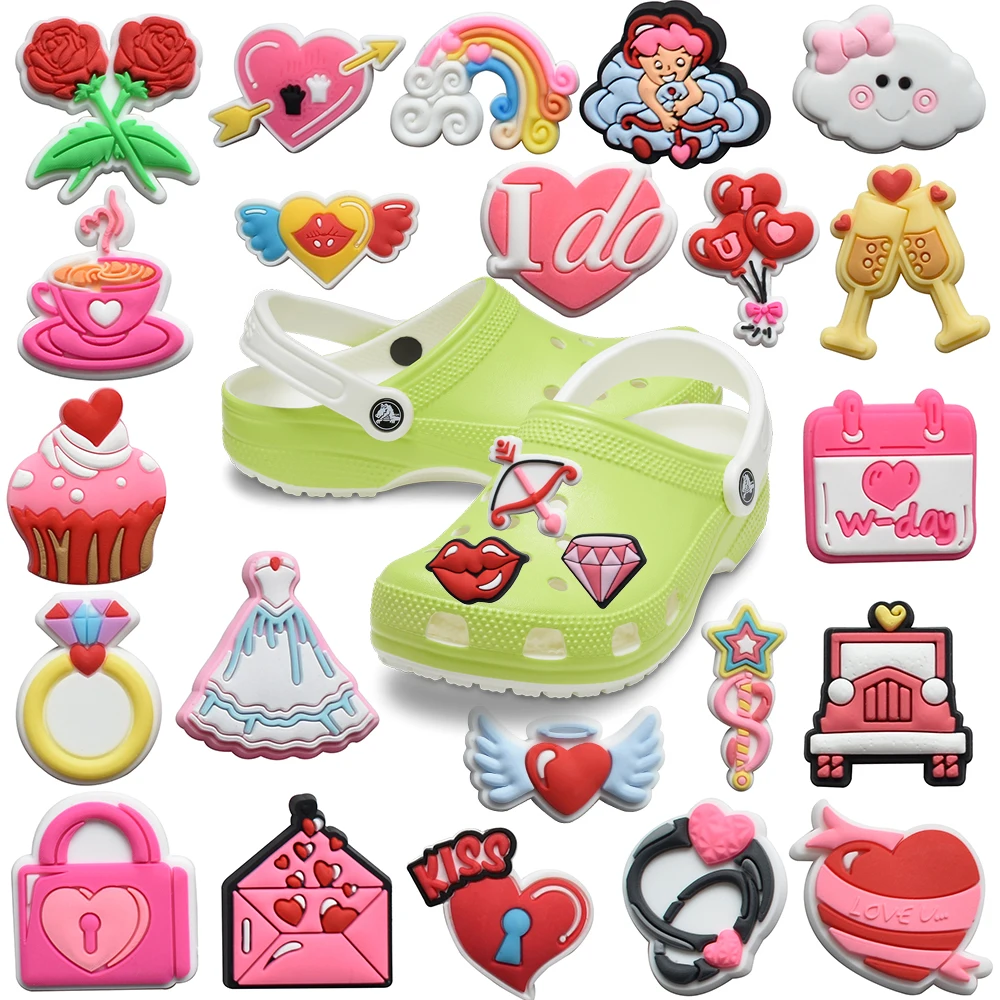 Color: Black, Ships From: CHINA - 1pcs Valentine's Day Rose Love Diamond dile charm Garden Shoe accessories Clogs buckle decoration sandals decoration gift