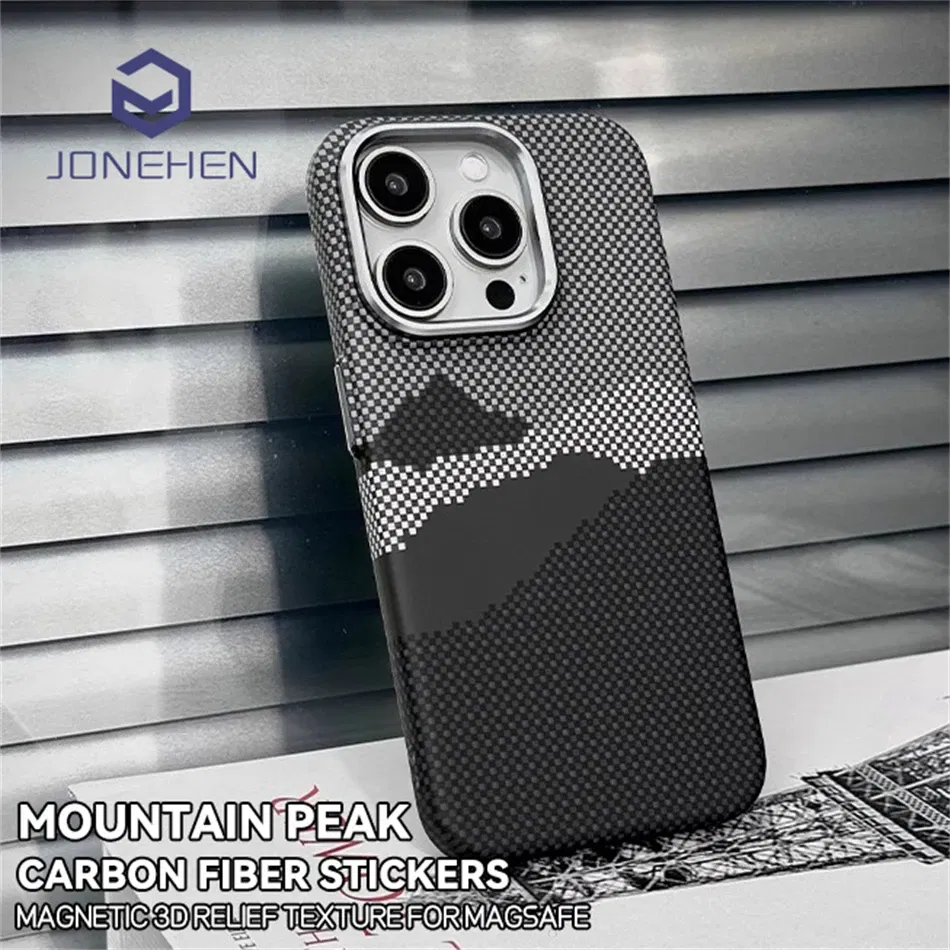 Color: Beige, Material: Denim - Luxury Alloy Lens 3D Relief Peak Carbon Fibre Pattern Case For iPhone 13 14 15 16 Pro Max Slim Shockproof PC Cover For Magsafe