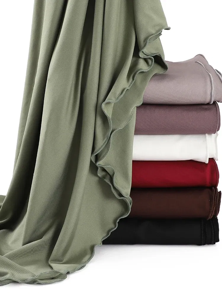 Color: black - Luxury Wavy Edge Jersey Hijab for Women Solid Color Milk Silk Scarf Headscarf Autumn Shawl Stretchy Chiffon Scarf Ramanda