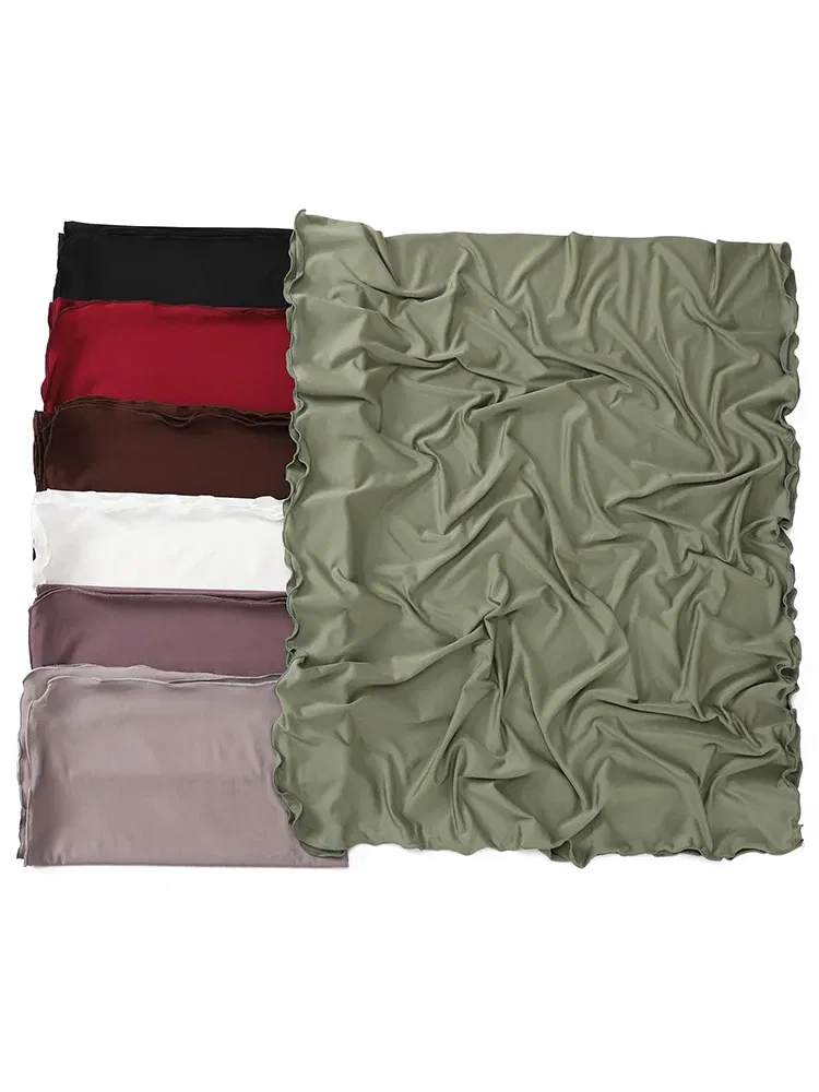 Color: black - Luxury Wavy Edge Jersey Hijab for Women Solid Color Milk Silk Scarf Headscarf Autumn Shawl Stretchy Chiffon Scarf Ramanda