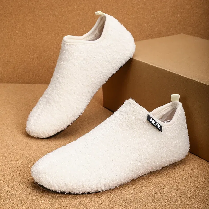 Color: black, Shoe Size: 41, Ships From: CHINA - Winter Fashion Men Slippers Plush Male Home Cotton Shoes Warm Anti-slip Men's Casual Shoes Flexible Solid Flats 39-47 Slip On