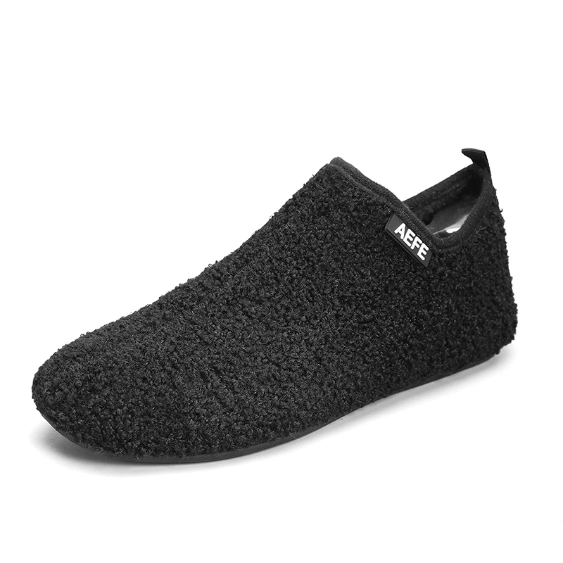 Color: black, Shoe Size: 41, Ships From: CHINA - Winter Fashion Men Slippers Plush Male Home Cotton Shoes Warm Anti-slip Men's Casual Shoes Flexible Solid Flats 39-47 Slip On