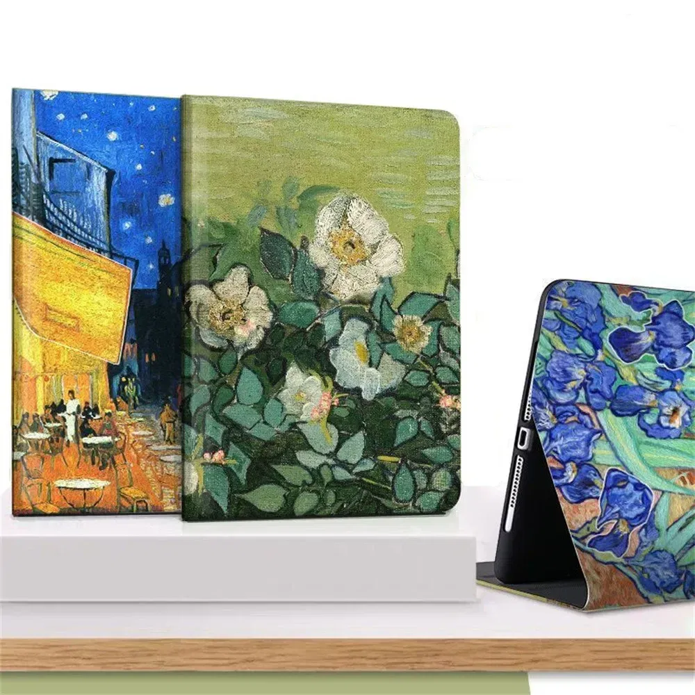 Color: Black, Size: 6 - Case For iPAD 10 9 8 7 6 5 th Generation Pro 11 12.9 10.5 Air 5 4 3 2 Mini 6 Funda Cover Luxury Van Gogh Oil Painting Flower Art