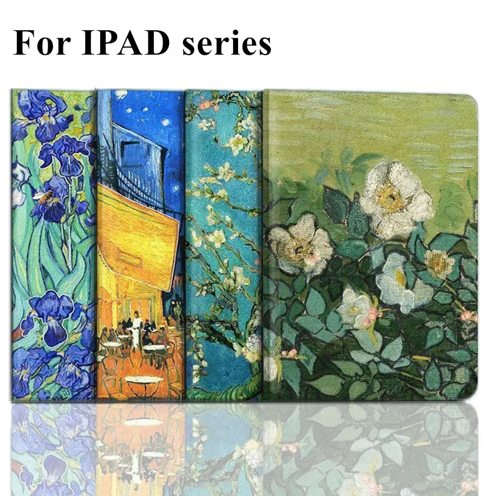Color: Black, Size: 6 - Case For iPAD 10 9 8 7 6 5 th Generation Pro 11 12.9 10.5 Air 5 4 3 2 Mini 6 Funda Cover Luxury Van Gogh Oil Painting Flower Art