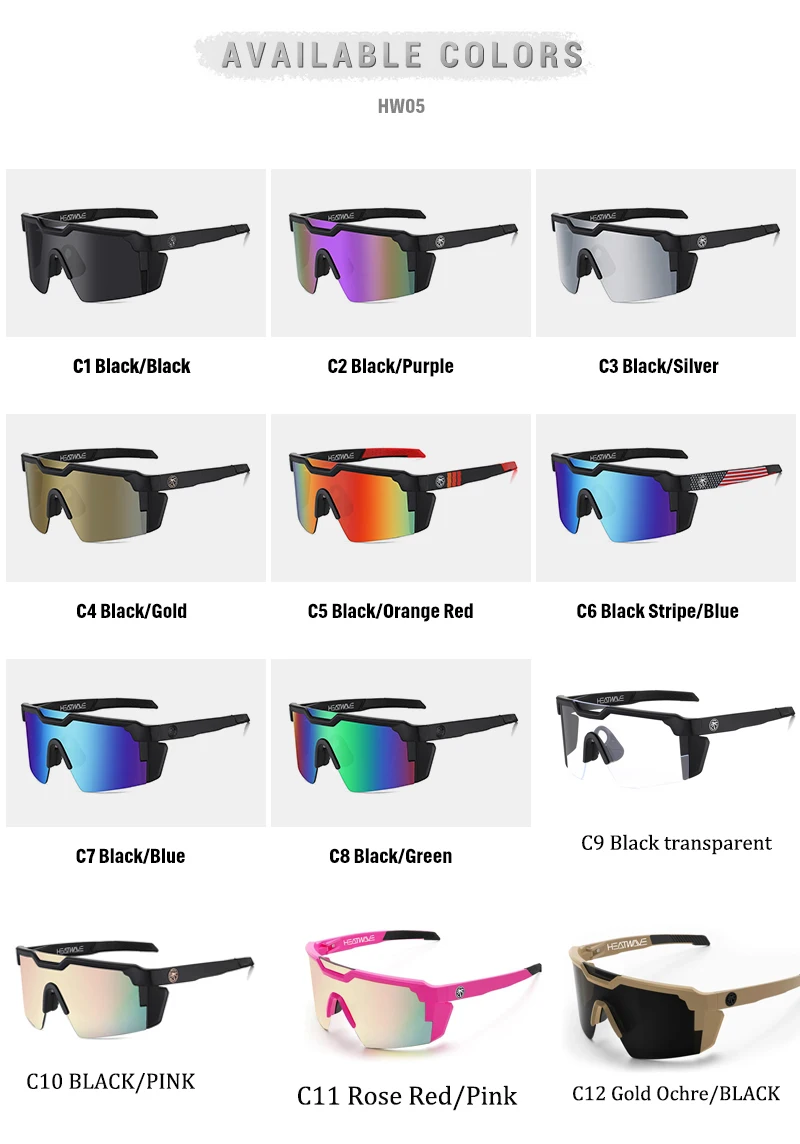 Lenses Color: MULTI, Frame Color: BROWN - NEW High quality luxury Heat Wave brand sunglasses square Conjoined lens cycling Women men sun glasses UV400