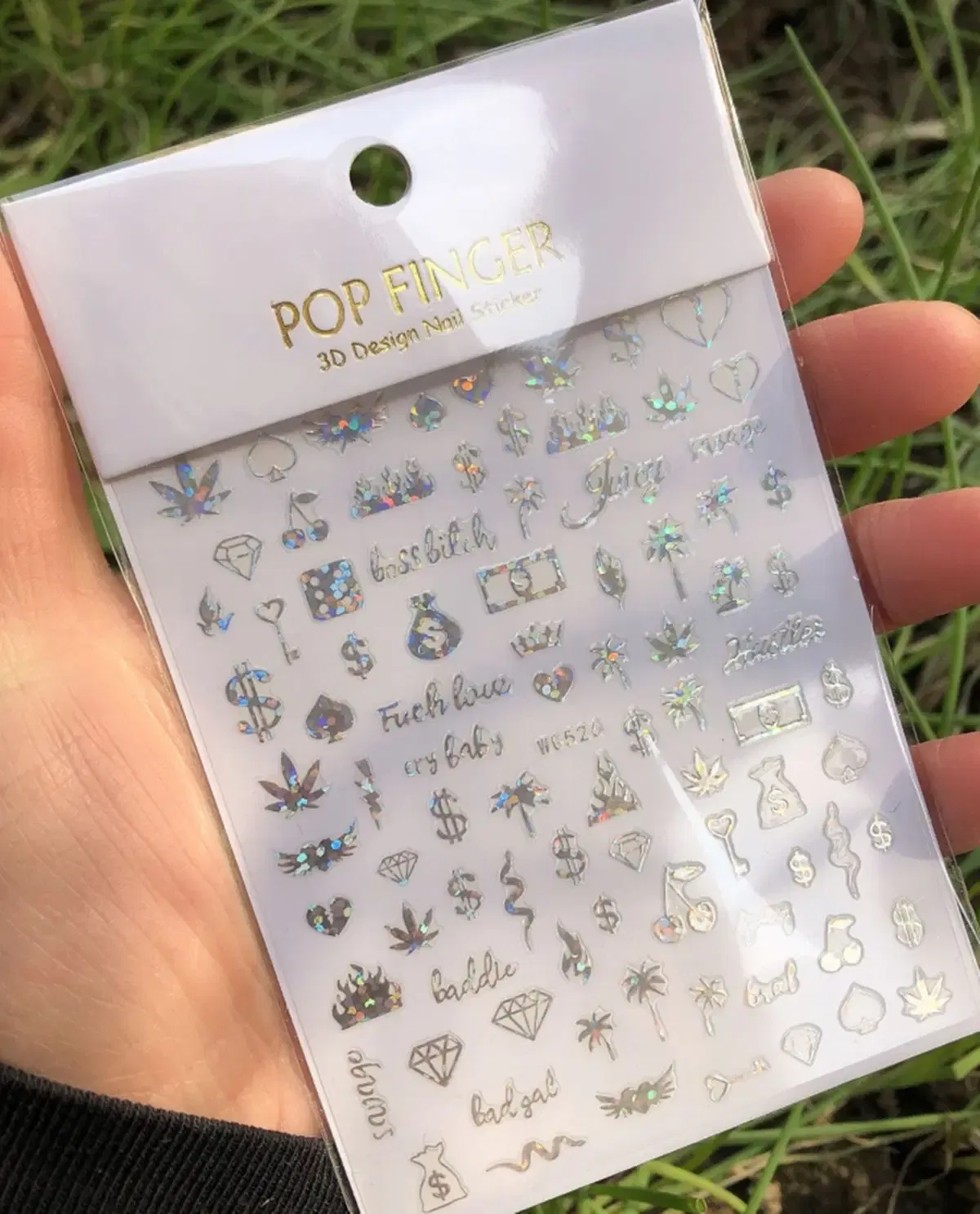 Color: Light Grey - 1PCS New English Alphabet Nail Stickers Multi-Color Laser Reflective Nail Slider Art Cool Text Nail Kit