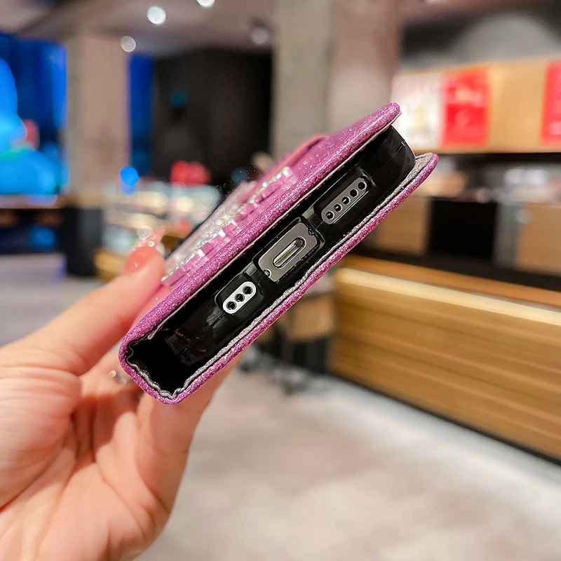 Color: black, Material: Denim - Glitter Wallet Leather Case For Samsung Galaxy S25 FE S24 Ultra S23 Plus S22 S21 A35 A36 A56 A55 A13 A14 A15 A16 A26 A34 A33 A54