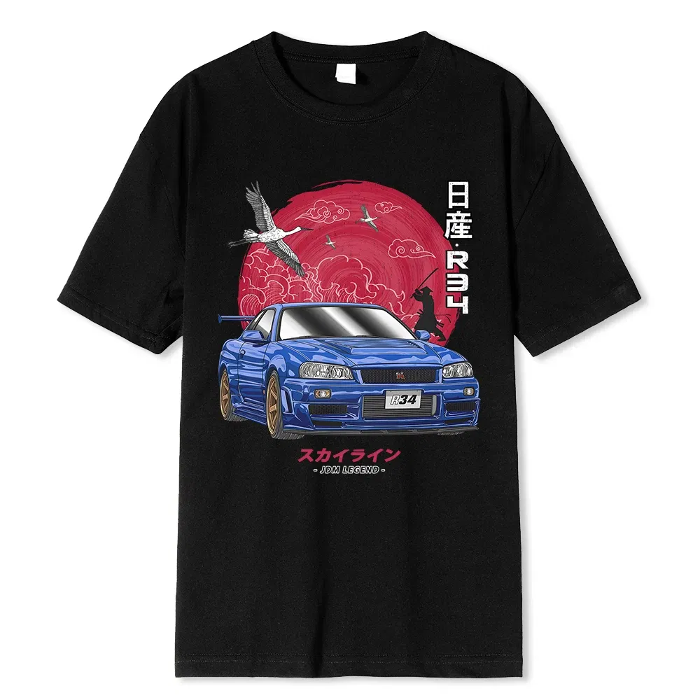 Color: Pink, Size: L - Cotton Initial D T Shirt Men Women Harajuku Aesthetic Oversize T-Shirt Funny JDM LEGEND Car Tshirt Nissan Skyline R34 Tee Shirt